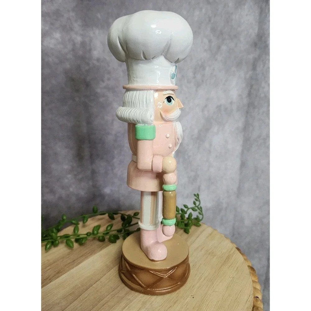 Pastel Pink Chef Baker Nutcracker Figure Resin Christmas 9 3/4